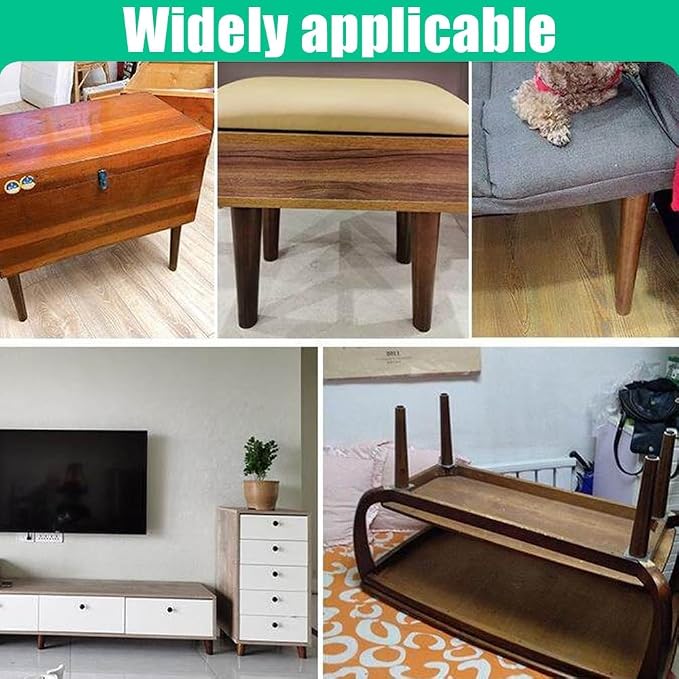 Set of 4 Walnut Wood Furniture Legs, 6 Inch Round Tapered Replacement Sofa Feet, Mid Century Style for Coffee Table, Durable Support, Easy Installation Wood 70cm/28in