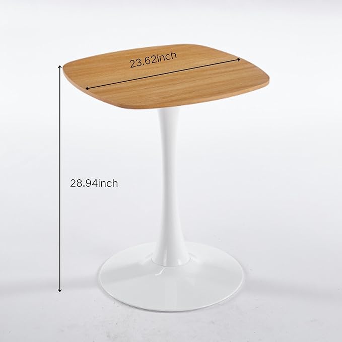 23.62 inches Square Dining Table for 2, Special Natural Kitchen Table with Tulip Shape & Metal Pedestal Base, Mid Century Modern Bistro Tulip Table for Bar, Small Space, Cafe