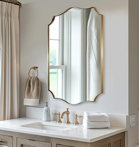 ANDY STAR Gold Vanity Mirror, 22x30 Inch Brushed Gold Mirror for Bathroom, Unique Rectangle Mirror in Rust-Proof Stainless Steel 1" Frame, Ideal for Bathroom, Powder Room, Mantel