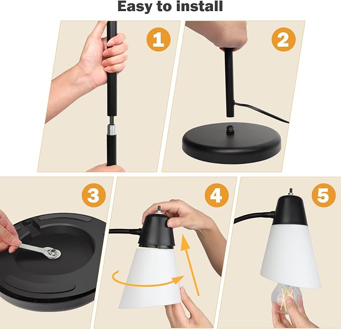 FOLKSMATE 3-Light Floor Lamp, LED Medusa Muiti-Head Adjustable Arc Standing Lamp, Tree Tall Light for Living Room, Kid Room, Bedroom, Black