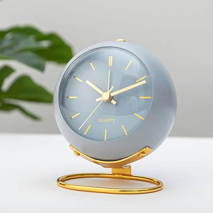 SHISEDECO Small Tableclocks Classic Non-Ticking Tabletop Alarm Clock with Night Light, Battery Operated Deskclock with HD Glass for Living Room Bedroom Bedside Indoor Decor (RN-Blue)