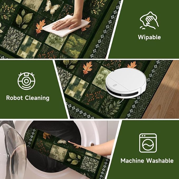 2'x3' Vintage Green Botanical Area Rug Non-Slip Washable Nature Patchwork Carpet Boho Floor Mat Rugs for Entryway Bedroom Living Room Nursery Kitchen Playroom Home Decor