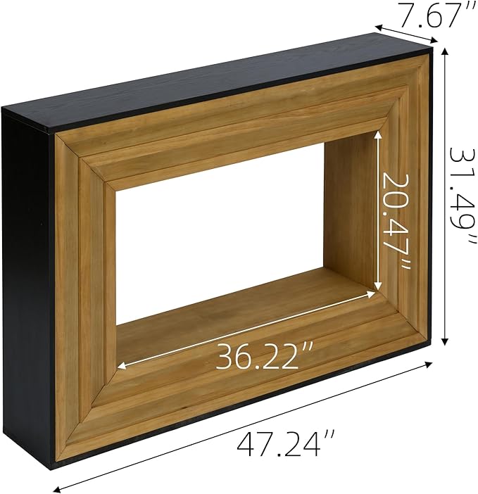 Wood Console Table, 47.24" Retro Long Boho Sofa Table Behind Couch with Layered Wood Frame and Black Top, Wooden Narrow Sofa Table Hall Table for Living Room Foyer Entrance Entryway, Natural