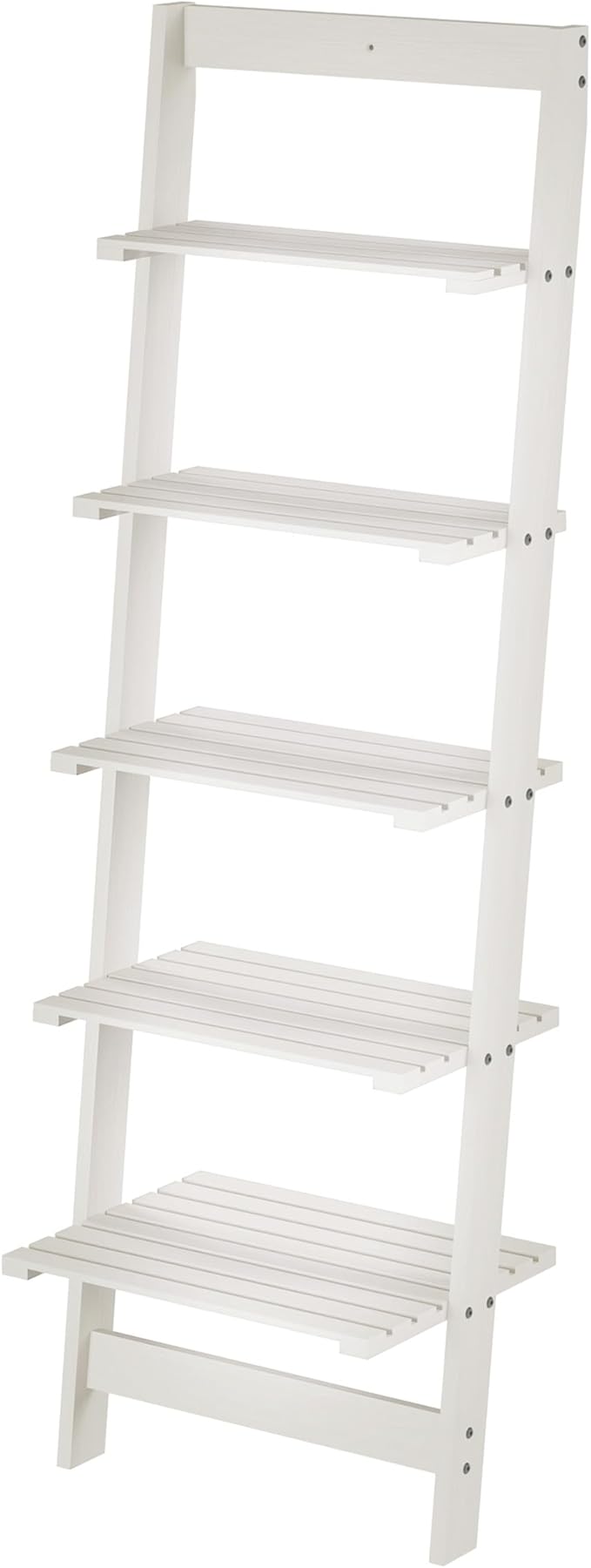 5-Tier Ladder Shelf - 50-Inch Narrow Leaning Bookshelf - Wooden Bookcase for Living Room, Bathroom, Kitchen, Office, or Bedroom Furniture by Lavish Home (White)