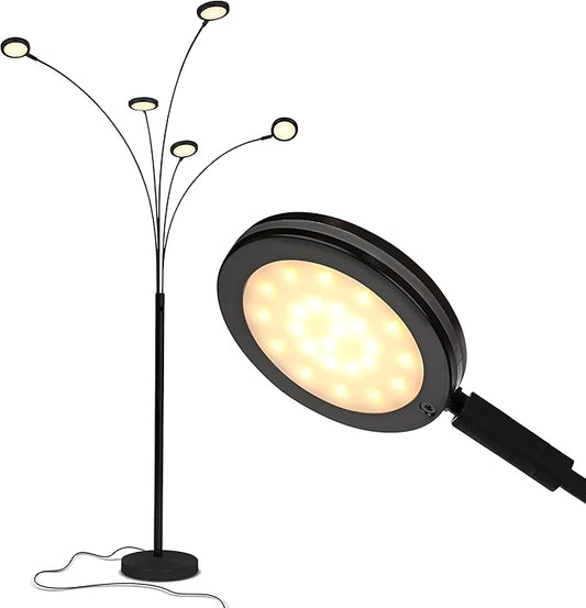 Brightech Orion Arc Floor Lamp for Living Room, Dimmable Tree Floor Lamp with 5 Adjustable Arms, Multi-Head Standing Lamp with Flexible Rotating LEDs for Bedroom - Bright Hanging Lighting - Black