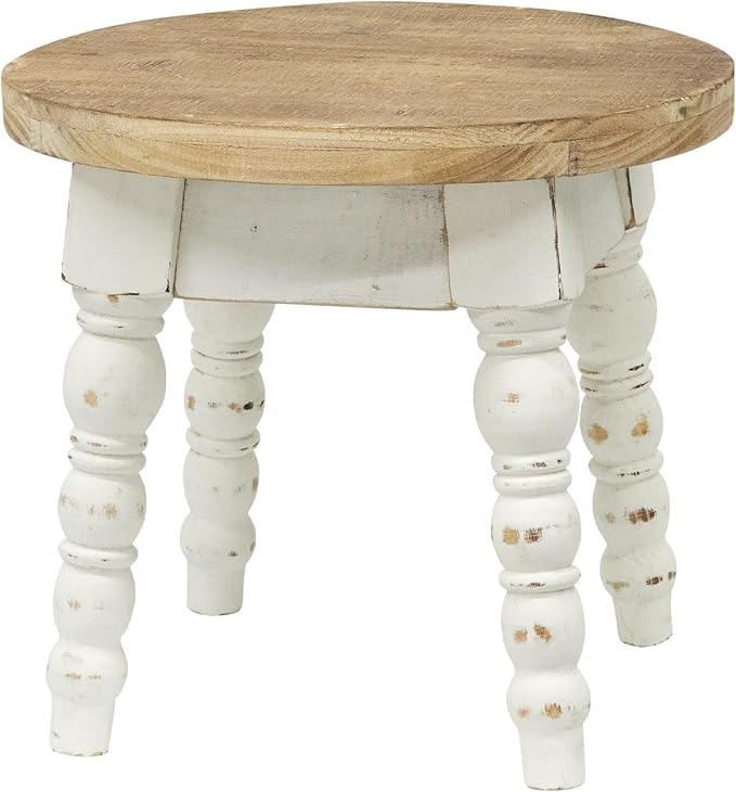 Wooden Step Stool for Kids Adults, Farmhouse Step Stool or Plant Stand Indoor, Portable and Sturdy Versatile Foot Stools for Bathroom, Bedroom, Office, Kitchen, Plant Stand (Round)
