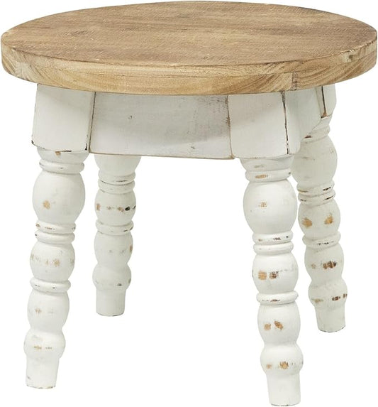 Wooden Step Stool for Kids Adults, Farmhouse Step Stool or Plant Stand Indoor, Portable and Sturdy Versatile Foot Stools for Bathroom, Bedroom, Office, Kitchen, Plant Stand (Round)
