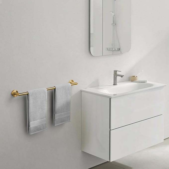 Bathroom Towel Bar 24 Inch Towel Rack Wall Mount Bath Towel Holder Modern Towel Rod Gold Bath Towel Hanger Stainless Steel Brushed Brass Bathroom Accessories Towel Rail Single Towel Bars Brushed Gold