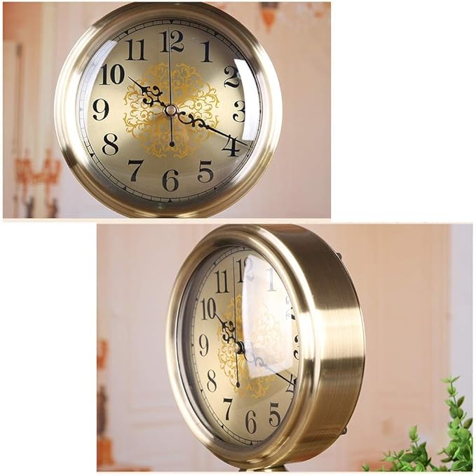 Retro Brass Desk Clock, Classic Metal Antique Clock, Silent Clockwork, Mantel Clock for Living Room, Fireplace, Office, Kitchen Mantel Clock-Metallic