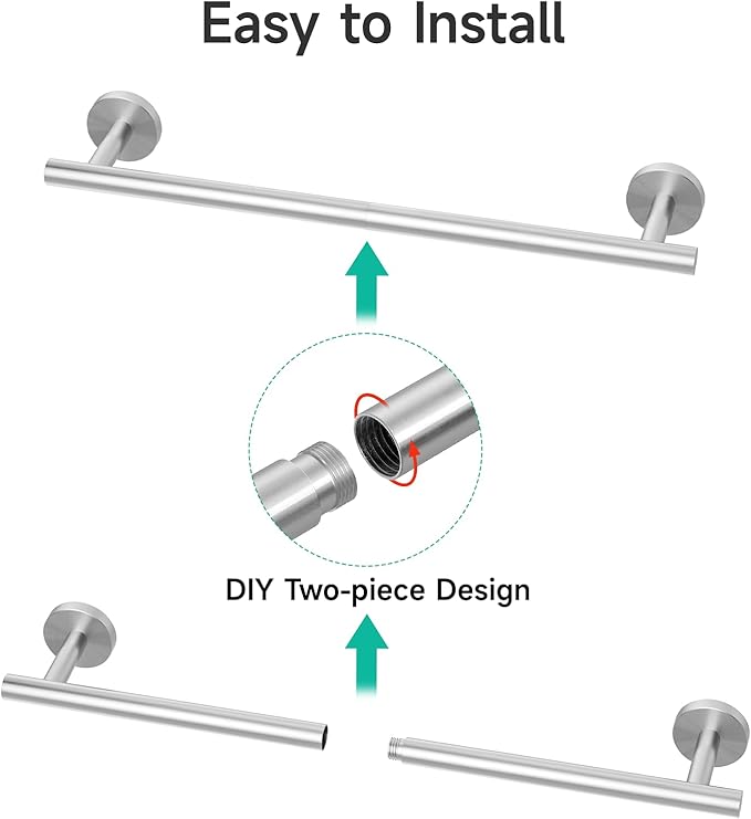 USHOWER Brushed Nickel Towel Bar, 22-Inch Towel Rack for Bathroom Wall Mounted, Thicken SUS304 Stainless Steel Towel Rod Modern Home Decor (Total Length 24-Inch)