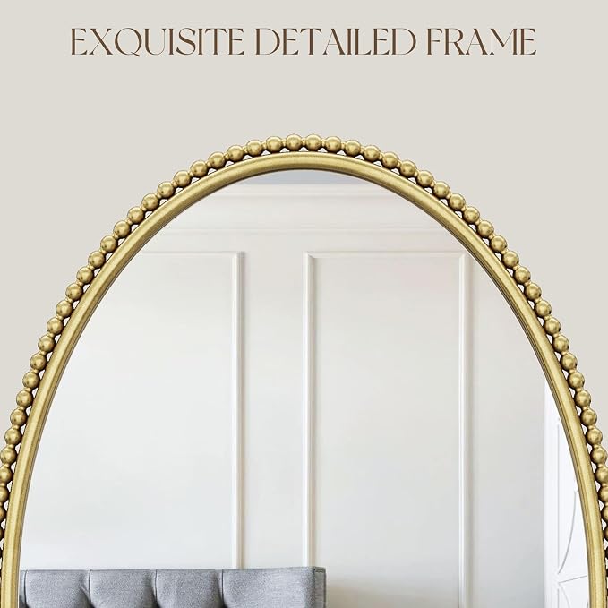 Uniclinens Vintage Wall Mirror Decor - Large Gold Oval Beaded Mirror Decor,Ideal Metal Frame Mirror for Entryway, Fireplace, Living Room, Hallway, Bathroom,24"X36"