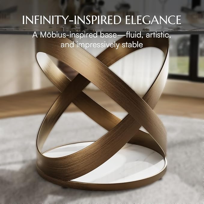 POVISON 59" Modern Round Dining Table, Glass Round Kitchen Table for 6, Glass Dining Room Table Top with Bronze X Carbon Steel Base for Dining Room (Dining Table Only)
