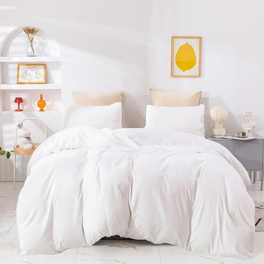 Pureant White Comforter Sets King Plain White Bedding Comforters Cotton Solid White Bed Quilts King Size Cozy Women Men All White Minimalist Bedding Adults Teens Pure White Durable Blankets