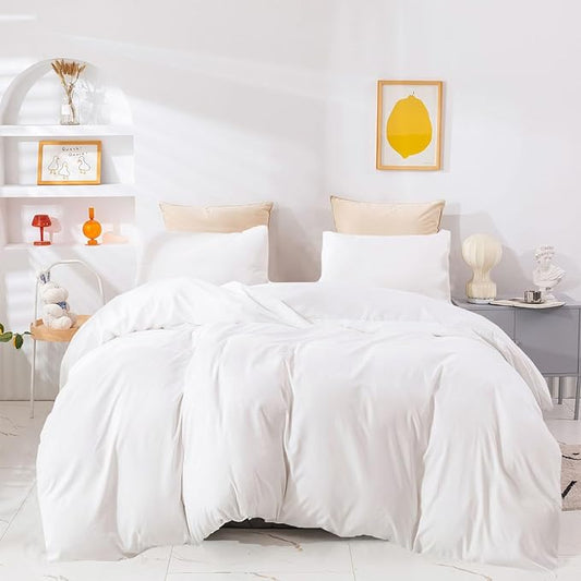 Pureant White Comforter Sets Full Size Solid Color Bedding Comforters Lightweight Plain Color Bed Quilts Full Size Cozy Women Men All White Minimalist Bedding Adults Teens Durable Blankets