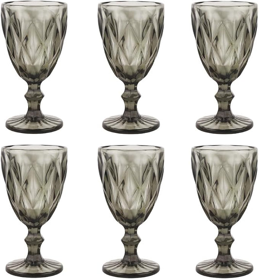 Pure Grey Wine Glasses 6Pcs a Set Solid Colors Glass Goblets Colorful Dishwasher Safe Colored Glassware With An Embossed Vintage Colored Goblets Pattern Like Crystal (Glass, Grey)