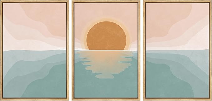 wall26 Framed Canvas Print Wall Art Set Pastel Mountain Range Forest Dawn Abstract Nature Illustrations Modern Art Nordic Decorative Minimal Boho for Living Room, Bedroom, Office - 24"x36"x3 Natural