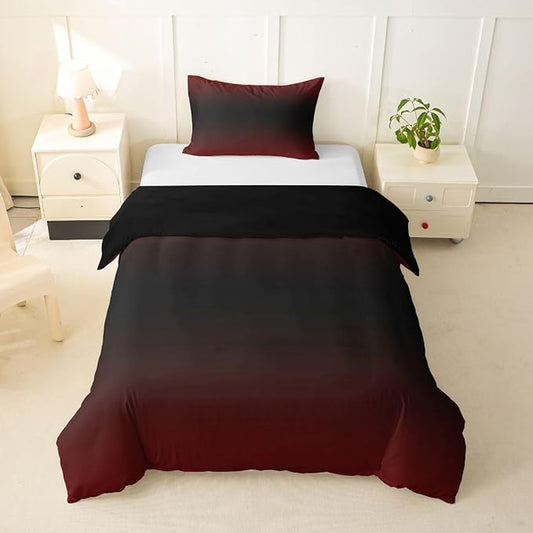 Erosebridal Red and Black Duvet Cover Twin Ombre Bedding Set for Kids Teens Abstract Gradient Comforter Cover Contemporary Art Bed Set, 1 Pillowcase
