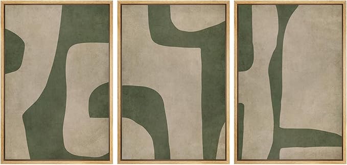 SIGNWIN Framed Canvas Print Wall Art Set Abstract Geometric Green and Beige Tones Illustrations Modern Art Decorative Boho Relax/Zen Nordic for Living Room, Bedroom, Office - 24"x36"x3 Natural