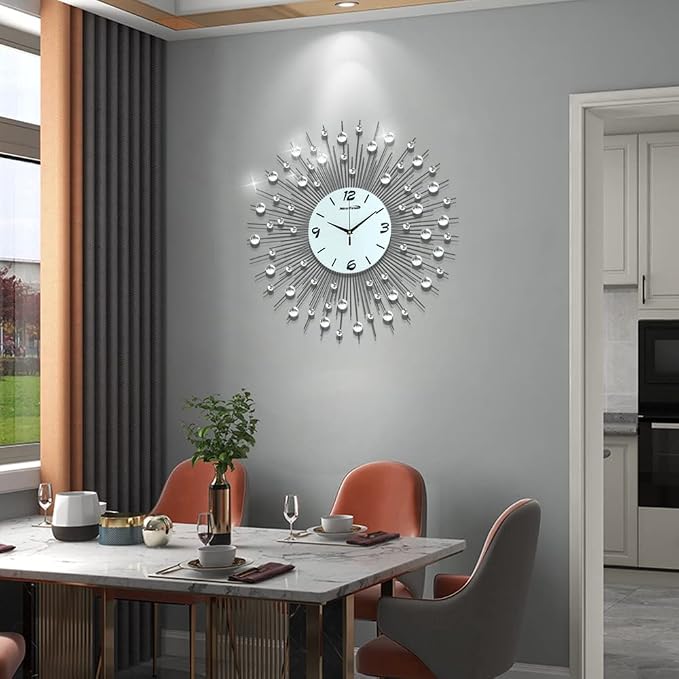 Modern Wall Clock for Living Room Decor Large Bedroom Silent Decorative Wall Watch Metal Quiet Crystal Kitchen Big Office Farmhouse Frameless 25.6 Inch