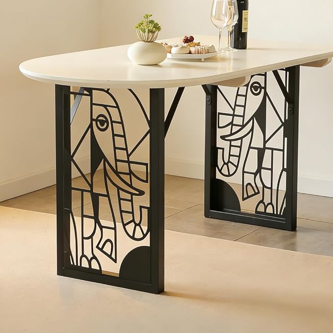 Elephant-Inspired Heavy Duty Metal Table Legs 28 inch, Industrial Modern Desk Base with Laser Engraving Design, Set of 2 for Dining Table/Office Furniture (F)