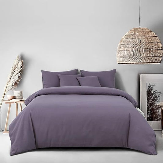 Omelas Grayish Purple Duvet Cover Set Modern Minimalist Style Solid Colored Bedding Set 3Pcs Soft Microfiber Quilt Covers with Zipper Closure Corner Ties,No Comforter, WJL-OMUS-SJT-73PP-Full Size