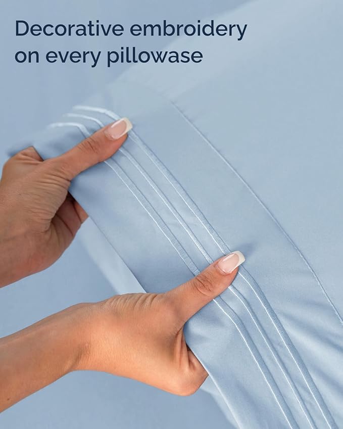 Twin XL Size 3 Piece Sheet Set - Comfy Breathable & Cooling Sheets - Hotel Luxury Bed Sheets for Women & Men - Deep Pockets, Easy-Fit, Soft & Wrinkle Free Sheets - Light Blue Oeko-Tex Bed Sheet Set