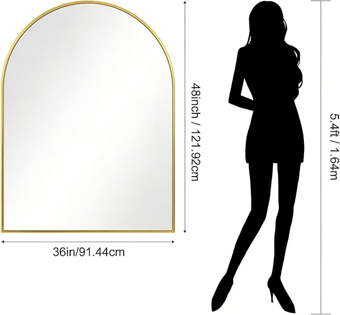 CIRCUMI Arched Wall Mirror, 36"x48" Gold Arched Mirror with Tempered Glass, Metal Frame, Large Size for Bathroom, Living Room,Entryway,Over Sink, Arch Mirror for Decor,Shatterproof&Crystal-Clear