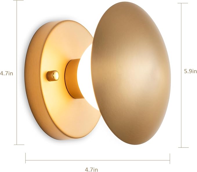 Modern Gold Mushroom Wall Sconces, Globe Spherical Wall Lamp, Mid Century Small Brass Vanity Single Ball Lights Fixture, Contemporary Milk Glass Wall Mounted Lamp for Bedroom Bathroom Hallway