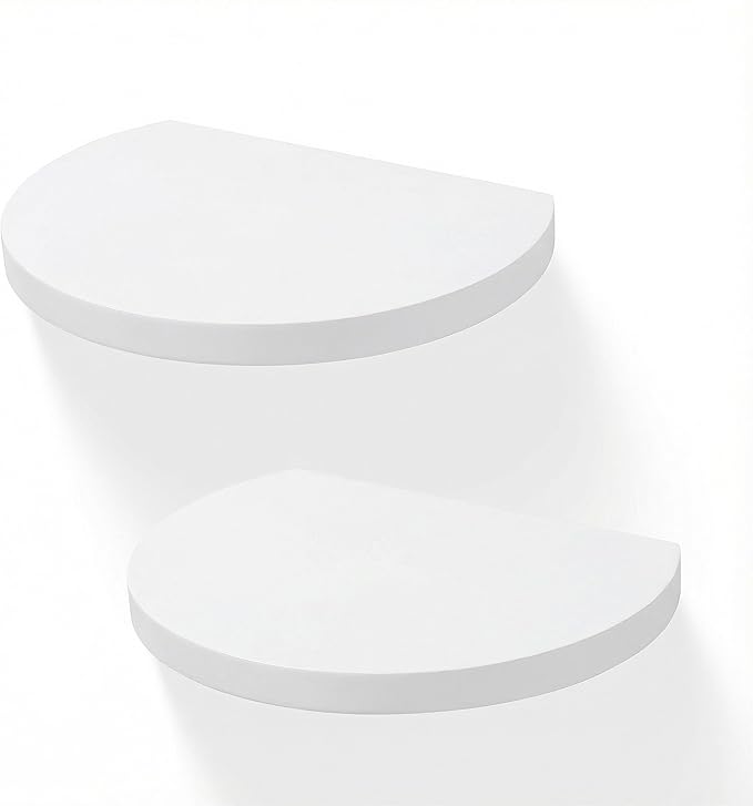Small Wood Floating Shelves (2-Pack, 8-inch Diameter) - Round Sturdy Invisible Wall Mount Display for Small Plants,Toys,Bathroom,Living Room Storage & Modern Rustic Décor (White)