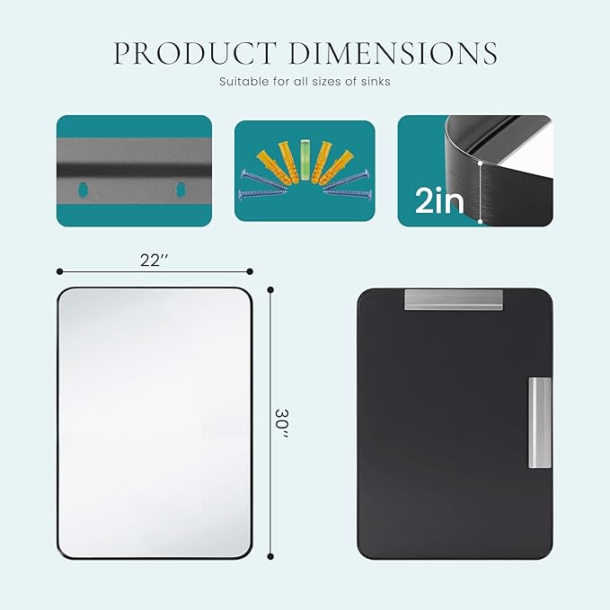 NEWBULIG Wall Mirror, Bathroom Mirror for Over Sink, Matte Metal Framed Vanity Mirror, Wall Decor for Bedroom, Tempered Glass