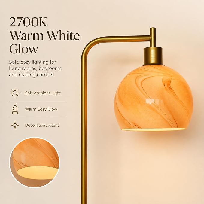 67" Soft Glow Art Deco Floor Lamp - Metal Pole Glass Lamp, Pedal Switch & E26 Bulb, Perfect for Bedroom Living Room Office Scandinavian/Minimalist/Contemporary Interiors
