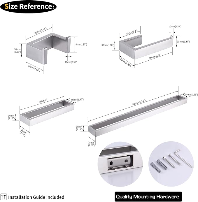 GERZWY Contemporary Stainless Steel Wall Mounted 4-Piece Bathroom Hardware Set - Towel Bar Towel Rings Toilet Paper Holder Towel Hooks, Brushed Finish HG1708-4LS