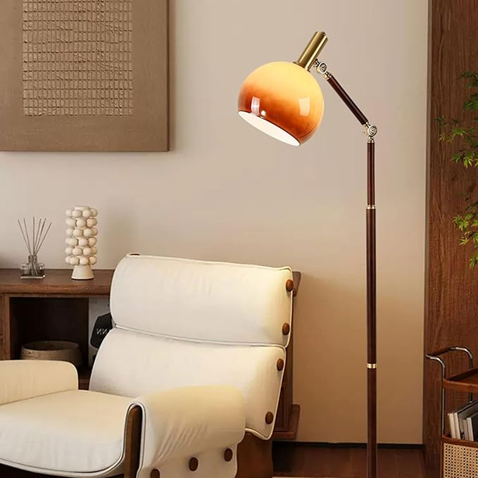 Creative Vintage Adjustable Swing Arm Floor Lamp with Tri-Color Dimming - E26 Metal Glass Standing Lamp, H59”, Ideal for Bedroom, Office, Hotel, Room, Torchiere, Villa, Mall Decoration