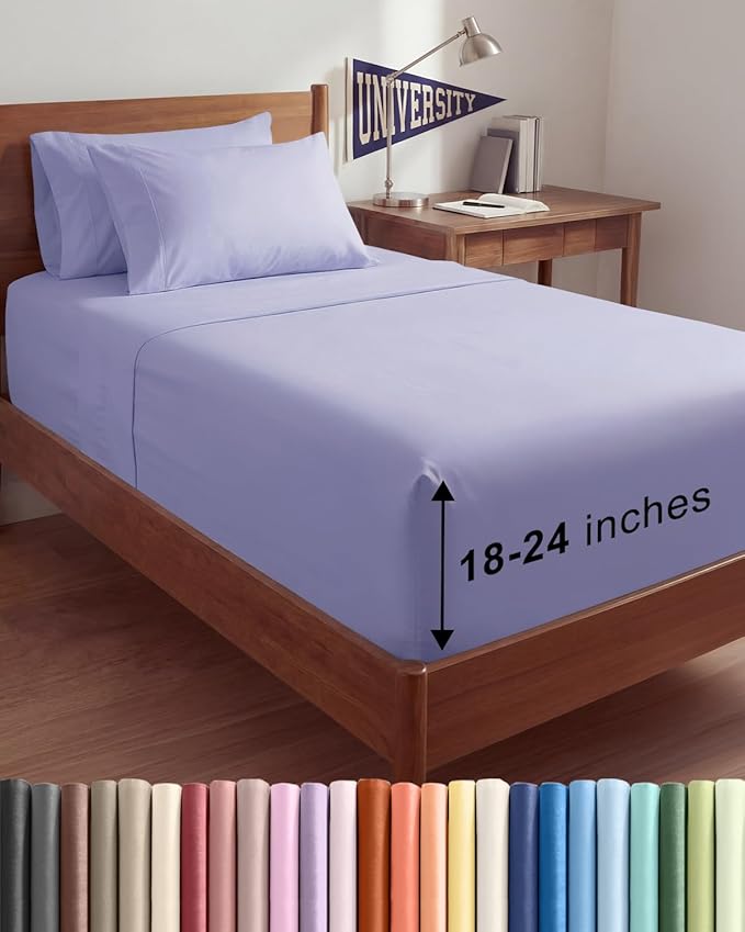 Extra Deep Twin XL Sheet Set - 4 Piece College Dorm Bed Sheets Set with Extra Deep Pockets - Ultra-Soft, Comfy & Breathable Bedding for Women, Men, Kids & Teens - Wrinkle & Fade Resistant - Lavender