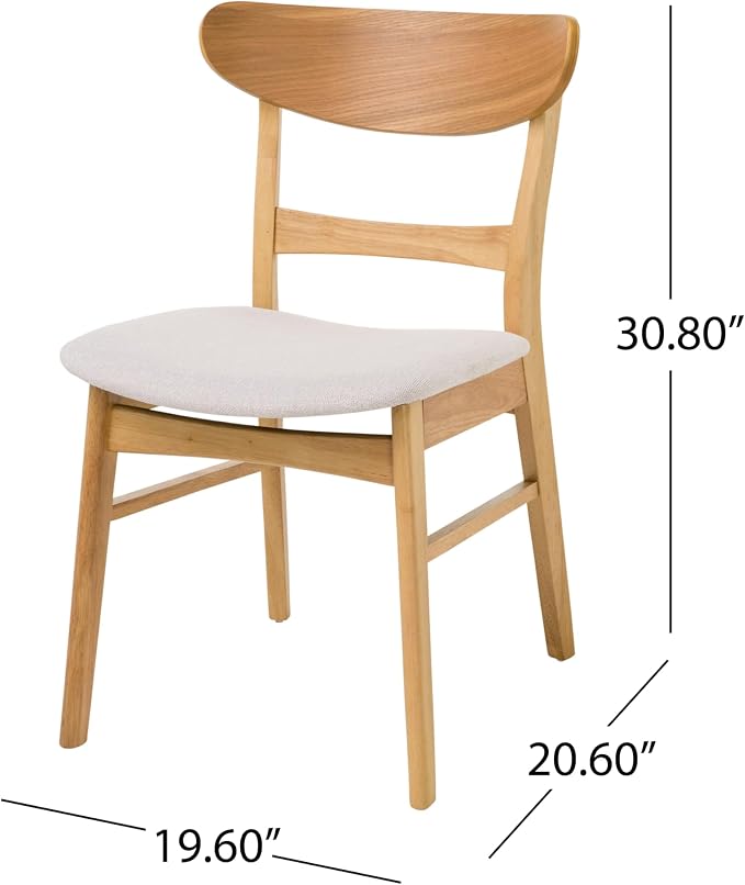 Merax 5-Piece Retro Dining Set - 48" Round Cross-Leg Table & 4 Upholstered Chairs, Mid-Century Modern Kitchen Set with Rubberwood Frame for Kitchen Dining Room, Natural+Beige