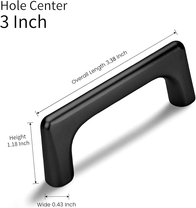Lardmon 10 Pack Matte Black Modern Cabinet Pulls 3 Inch(76mm) Hole Center Timeless Drawer Pulls Vanity Pulls Classic Solid Kitchen Cabinet Handles Hardware for Dresser, 3.4 Inch(86mm) Total Length