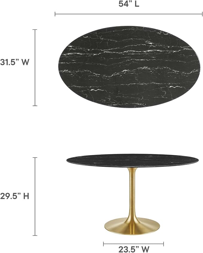 Modway Lippa Oval 54" Artificial Marble Mid-Century Modern Dining Table, Gold Black
