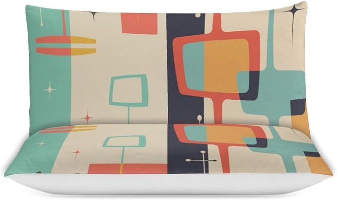 Mid Century Duvet Cover Queen Retro Atomic Bedding Set, Rainbow Grid Comforter Cover Vintage Fifties 1950s Bed Set，Abstract Art Bedding 3 Piece (1 Duvet Cover 90"x90" + 2 Pillow Sham 20"x30")