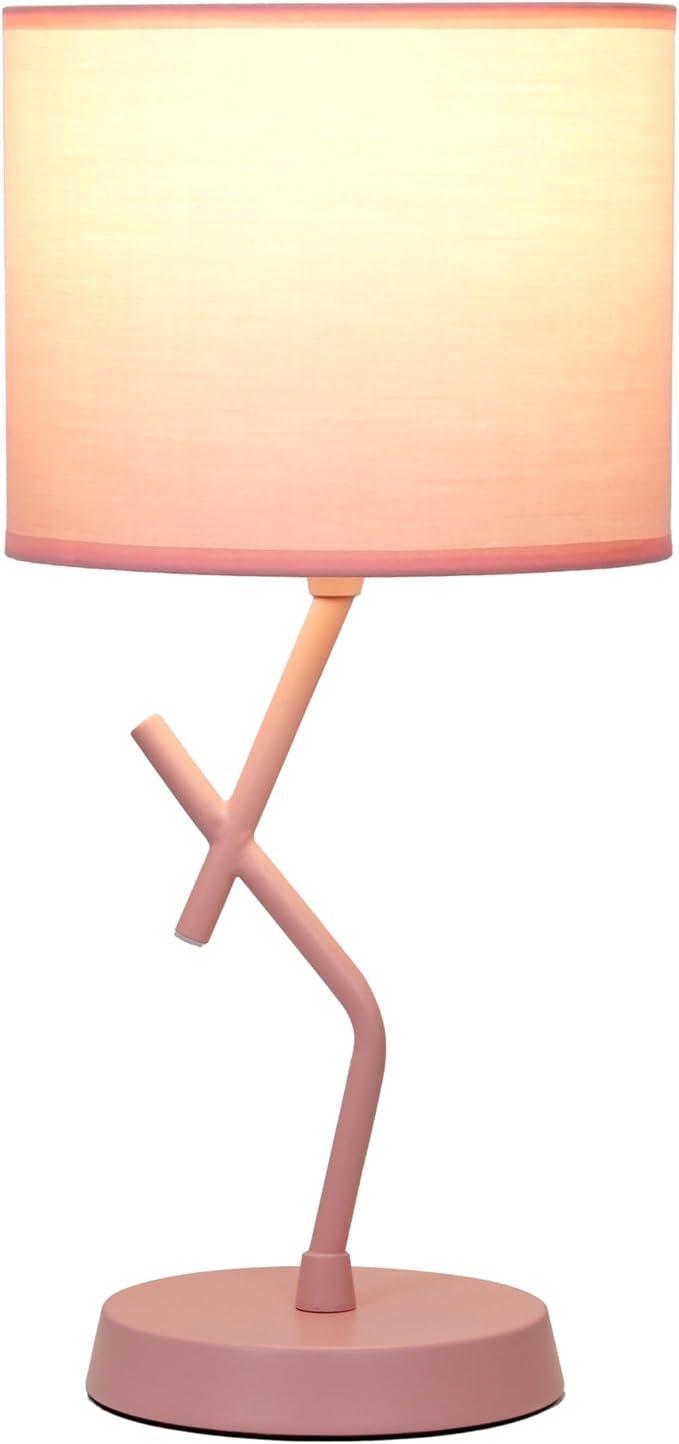 Simple Designs LT1172-PNK 17.13" Metal and Modern Abstract Table Lamp with Drum Fabric Shade, Bedroom, Office, Living Room, Dorm, Side Table, Pink