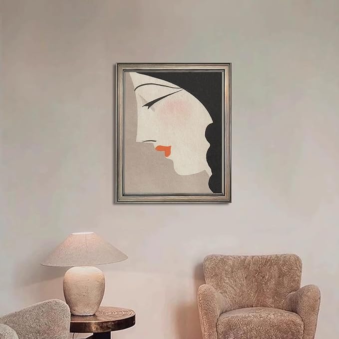 Japanese Wall Art Framed Vintage Woman Portrait Oil Painting Asian Wall Art Girl Room Bedroom Living Room Bathroom Decor