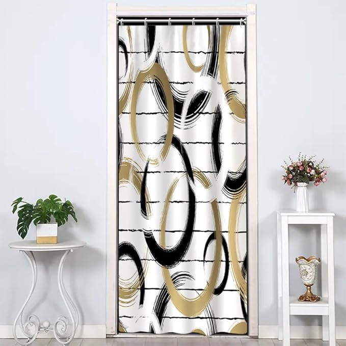 Modern Abstract Style Shower Curtain Black White Round Pattern Geometric Lines Shower Curtains for Art Aesthetic Bathroom Waterproof Fabric Decor Set with Hooks, 36W x 72H Inch