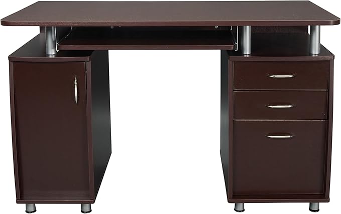 Techni Mobili 48'' W Computer Desk with File Cabinet and Drawers, Storage Cabinet with Removable Shelf and Ventilation for CPU, Home Office Desk or Computer Workstation with Keyboard Tray, Chocolate