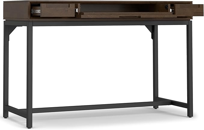 SIMPLIHOME Banting Small Desk - 48 Inch Wide Solid Wood and Metal Writing Desk in Walnut Brown, Modern Industrial Home Office Computer Table for Study with 2 Drawers and Flip-Down Keyboard Tray