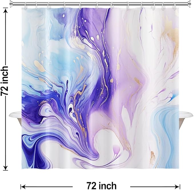 Purple Shower Curtain, Ombre Purple and Blue Marble Shower Curtain for Bathroom Waterproof Abstract Shower Curtain Set with Hooks, 72x72 Inch