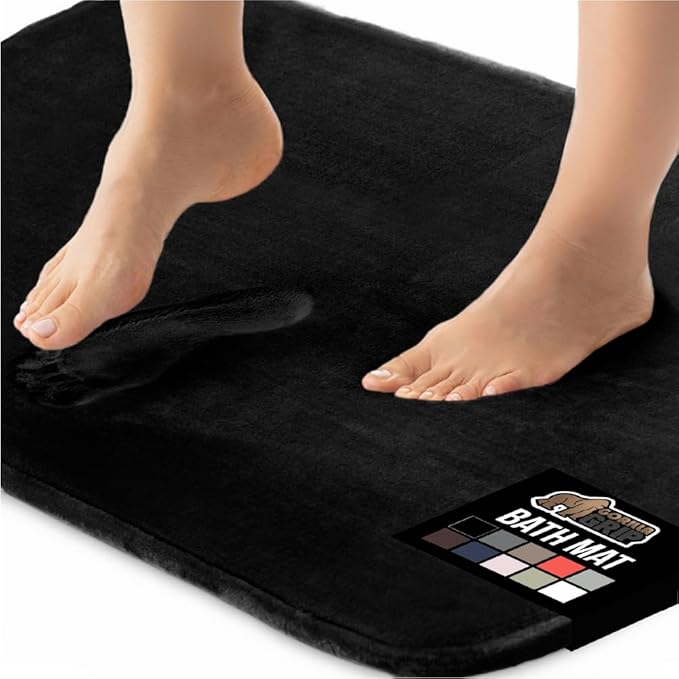 GORILLA GRIP Memory Foam Bath Mat, Soft Absorbent Velvet Bathroom Mats, Durable Dots on Underside, Machine Washable Bathmat, Carpet Rug Room Decor for Shower Tub Floor RV, 36x24 Rugs, Black