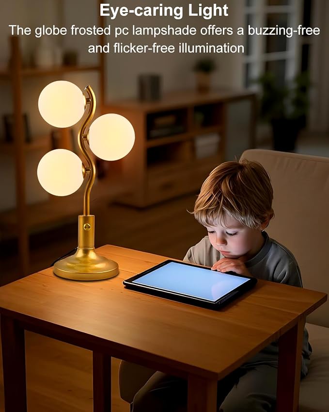 Lightdot 3-Globe Table Lamp Dimmable Mid Century Modern Gold Desk Lamp 3000K Warmwhite Bedside Table Lamp for Bedroom Living Room Study Room(G9 Bulbs Included)