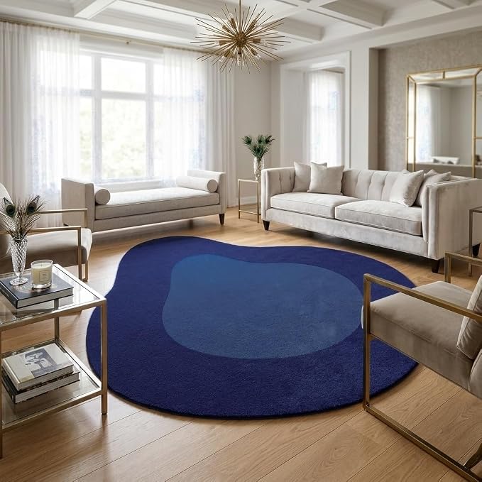 Royal Blue Irregular Rug for Living Room Bedroom Playroom Nursery Modern Abstract Shaped Area Rug 4ft Soft Washable Low Pile Carpet Minimalist Funky Guestroom Kitchen Hallway Non Skid Runner Mat