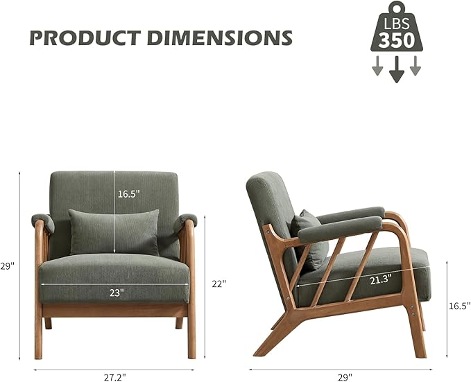 INZOY Mid Century Modern Accent Chair with Wood Frame, Upholstered Reading Armchair with Soft Corduroy Fabric, Accent Chair for Living Room Bedroom Apartment, Easy Assembly, Green