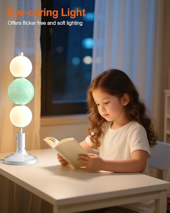 Lightdot Globe Table Lamp for Bedroom, Mid Century Modern Desk Lamp Dimmable 3000K Warmwhite Bedside Nightstands Lamp for Living Room/Home Office/Study Room