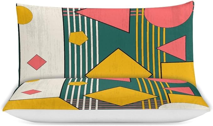Colorful Aesthetic Comforter Cover Geometry Bed Set, Retro Atomic Duvet Cover，Modern Mid Century Bedding Sets，Aesthetic Abstract Art Bedding 3 Piece (1 Duvet Cover 79"x90" + 2 Pillow Sham 20"x30")